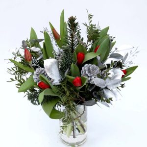 Túlípanavöndur með silfurgreinum