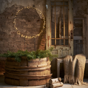 Barlumi ljósahringur svartur, hvít ljós - úti