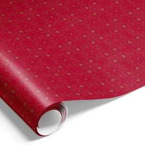 Gjafapappír rauður með gylltum mynstur