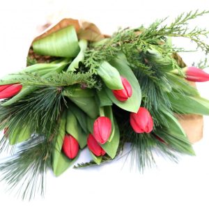 Túlípanavöndur með grænu