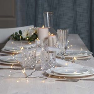 Dew Drop Flower silfur snúra -  hvít ljós, batt