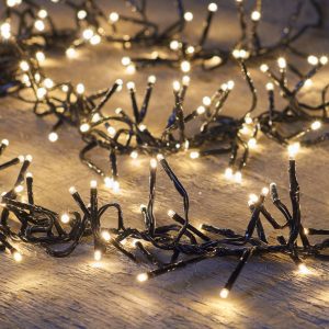 Led cluster með blikki, svört snúra - hvít ljós