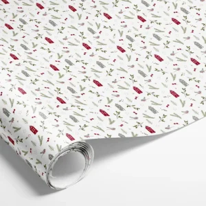 Gjafapappír með húsum og greinum - hvítur