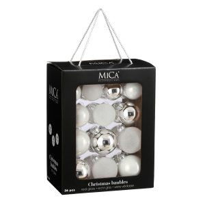 Jólakúlupakki 26 stk, 7 cm - hvítar