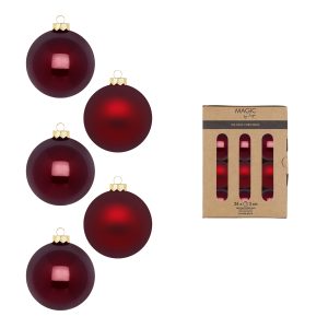 Jólakúlur, 24 stk, 3 cm - dökkrauðar