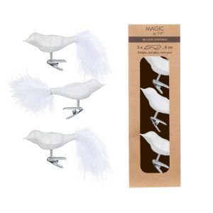 Fuglar á klemmu 3 stk, 8 cm -  hvítar