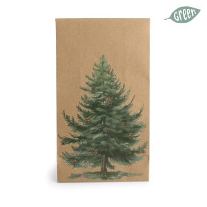 Gjafapoki, 31 cm - brúnn með jólatré