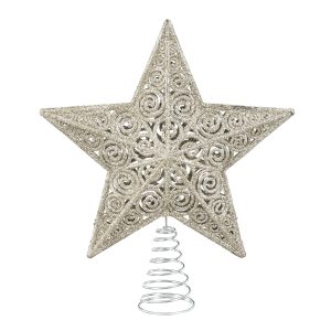 Trétoppur Stjarna 22 cm - glimmer