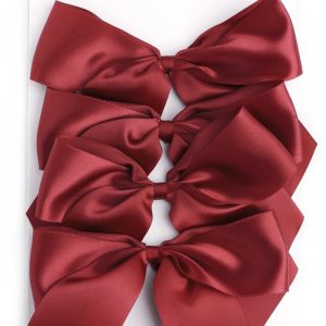 Satín slaufur, 4 stk - vínrauðar