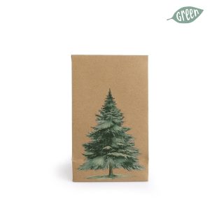 Gjafapoki 22 cm, brúnn með jólatré