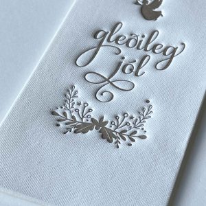 Servíettur Gleðileg jól ílangar - gylltar/ hvítar