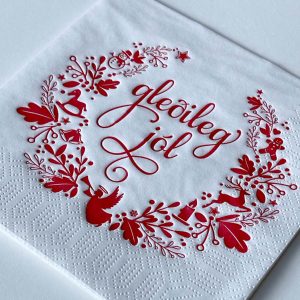 Servíettur Gleðileg jól - rauðar/ hvítar