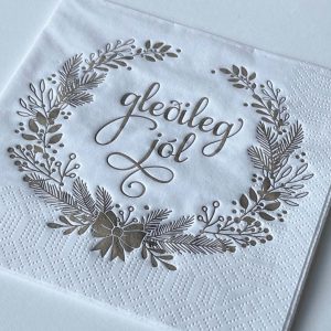 Servíettur Gleðileg jól - gylltar/ hvítar