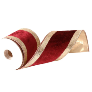 Flauelsborði með glimmeri,  4,6m x 10 cm - vínrauður