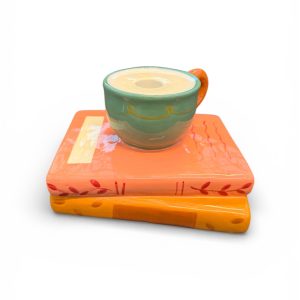 Kertastjaki á bók 9,5cm - brúnn/ grænn