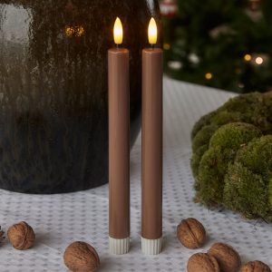 Sille stjakakerti 2 stk, batterís 24,5cm - toffee