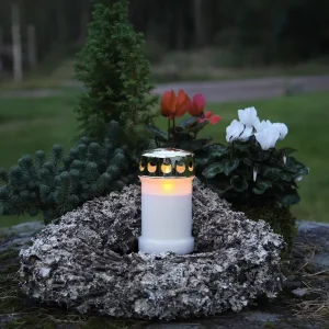 Leiðisljós 13,5 cm, batterís - hvítt