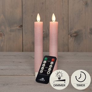 Batterískerti 2 stk með fjarstýringu, 18cm - ljósbleik