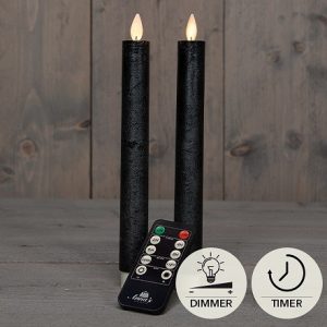 Batterískerti 2 stk með fjarstýringu, 23cm - svart