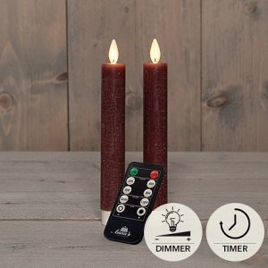 Batterískerti 2 stk með fjarstýringu, 18cm - vínrautt