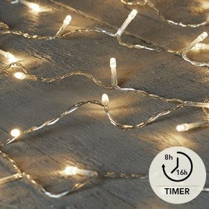 Led lights glær snúra - 200 hvít ljós, batt úti