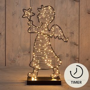 Engill með LED ljósum, 48 cm batterís - hlý ljós