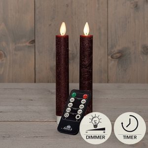 Batterískerti 2 stk með fjarstýringu, 18cm - burgundy